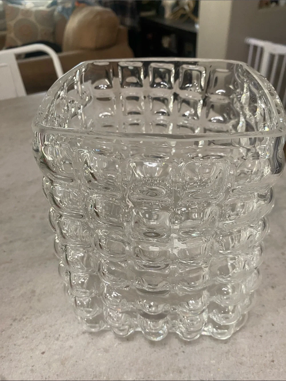 Crate and Barrel Gridlock Clear Bubble Vase, Square 7.5